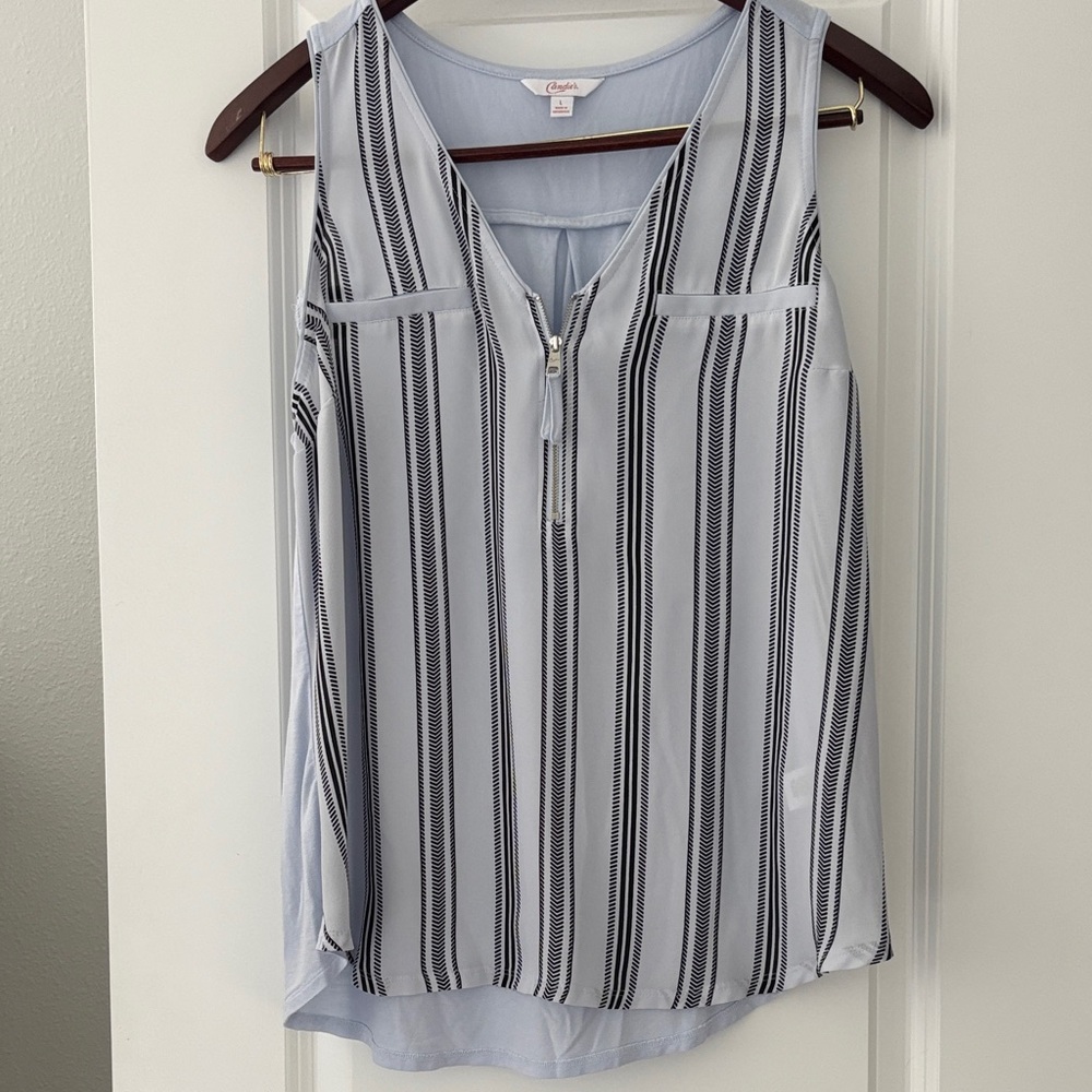 Candie's Light Blue and Black Striped Sleeveless Blouse